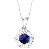Silver pendant with a blue sapphire gemstone on a white background
